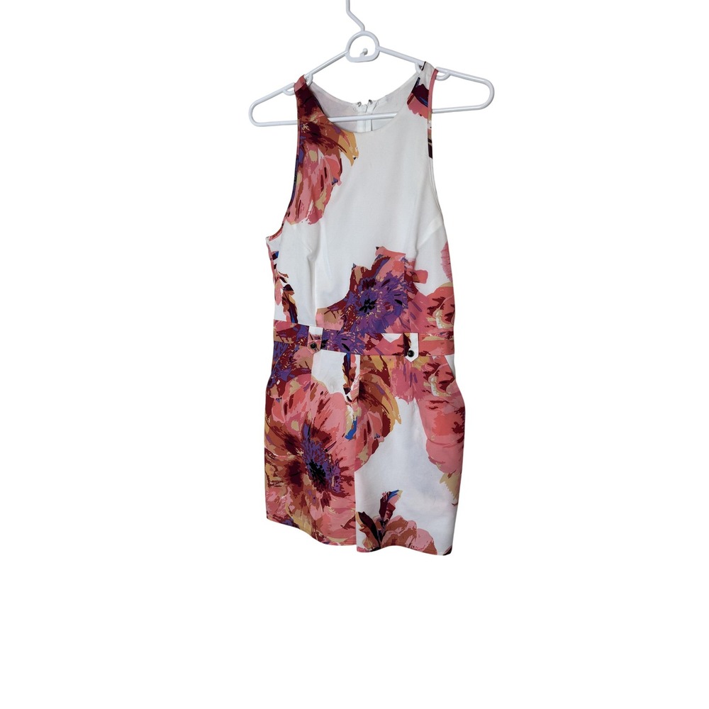 Yumi Kim Romper Womens Medium White Pink Floral Sleeveless Belted One Piece‎